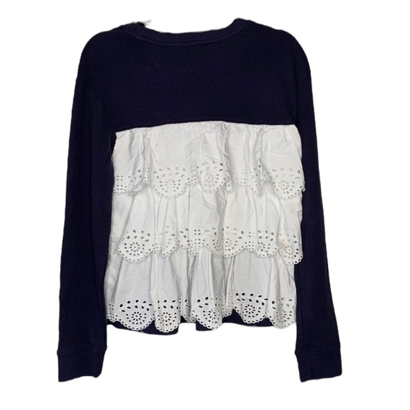 JOIE Devra Eyelet Ruffle Long Sleeve Sweatshirts in Navy/White Size Small - Picture 5 of 7
